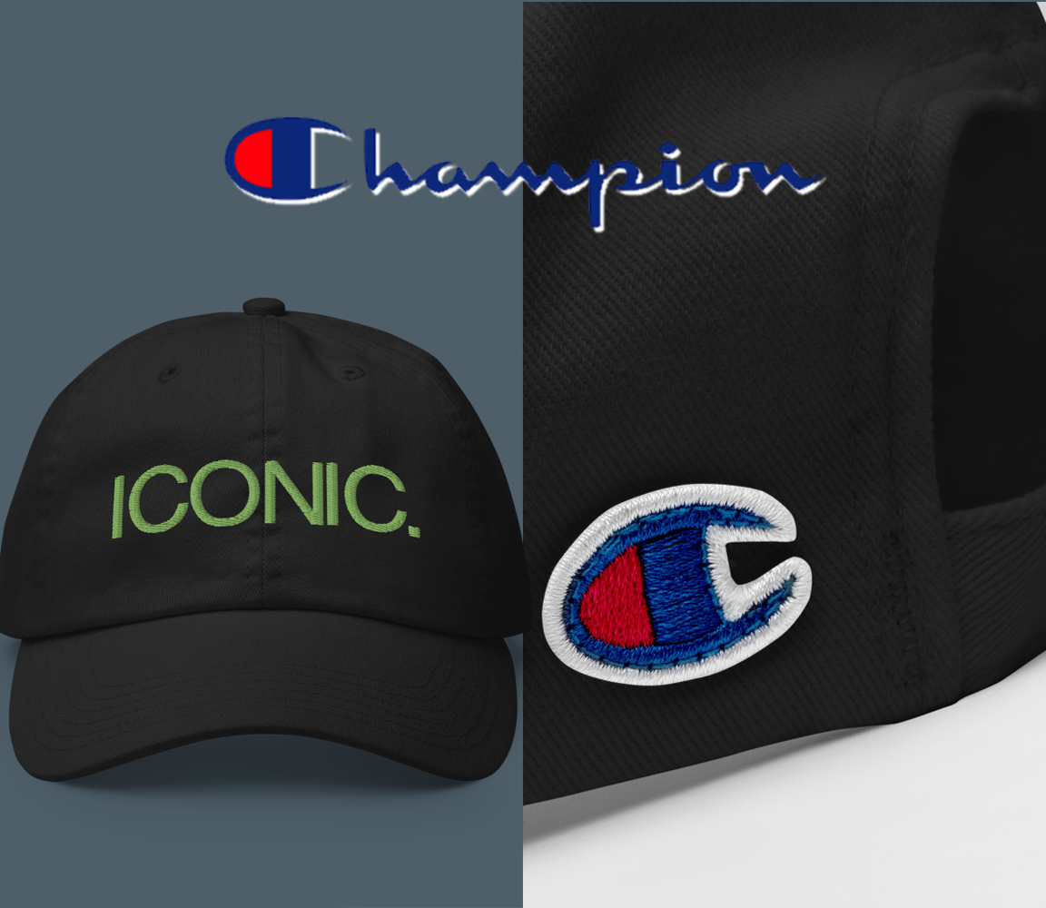 CHAMPION + ROYAL ICONIC. | Embroidered Logo Unisex Classic Cap Dad Hat Mom Cap Black w/ Kiwi Green Thread