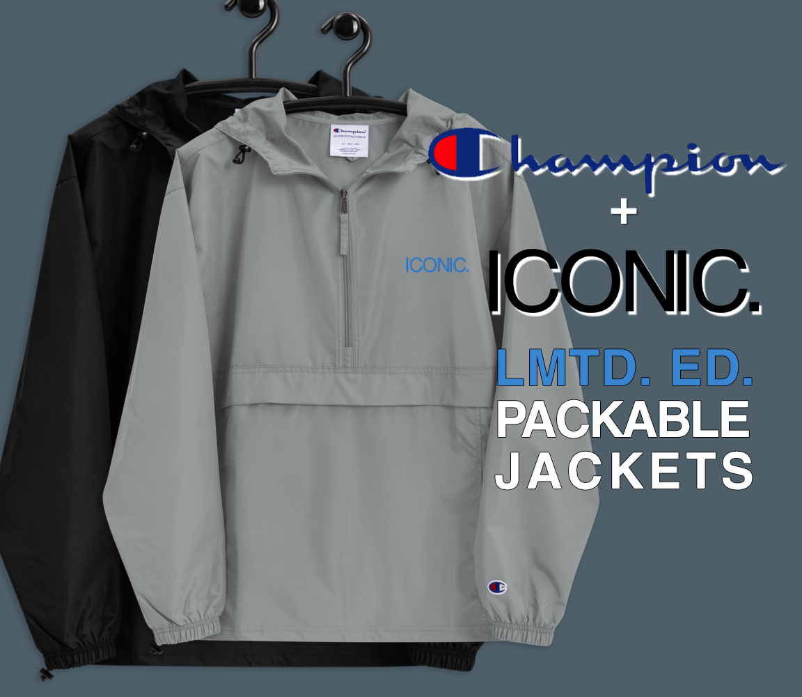 CHAMPION + ROYAL ICONIC. | Embroidered Logo Unisex Hooded Packable Windbreaker Lite Coaches Jacket Graphite Grey w/ Teal Logo