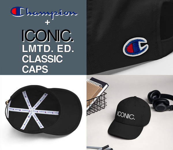 CHAMPION + ROYAL ICONIC. | Embroidered Logo Unisex Classic Cap Dad Hat Mom Cap Black w/ White Thread