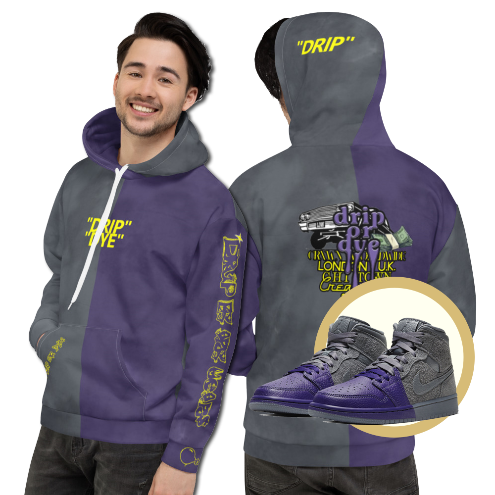 CRXWN | Drip or Dye 1 Mid Rashid Purple Grey Ice Dye UNISEX Hoodie