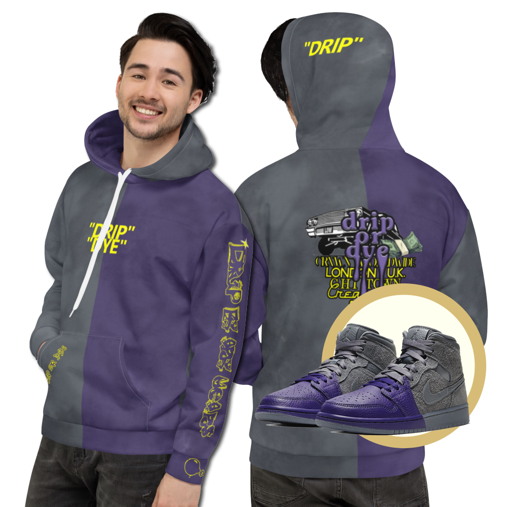 CRXWN | Drip or Dye 1 Mid Rashid Purple Grey Ice Dye UNISEX Hoodie