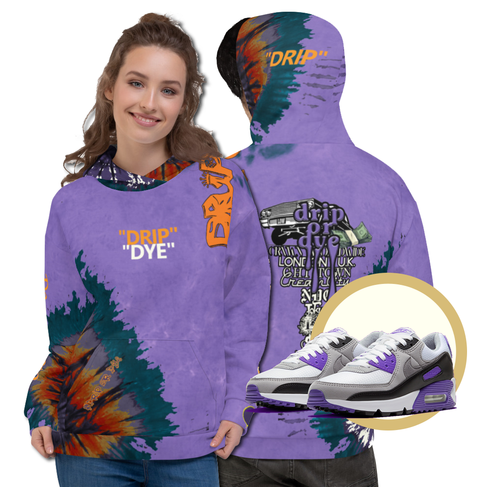 CRXWN | Drip or Dye Air Max 90 Recraft Hyper Grape Trippy Ice Dye UNISEX Hoodie 1