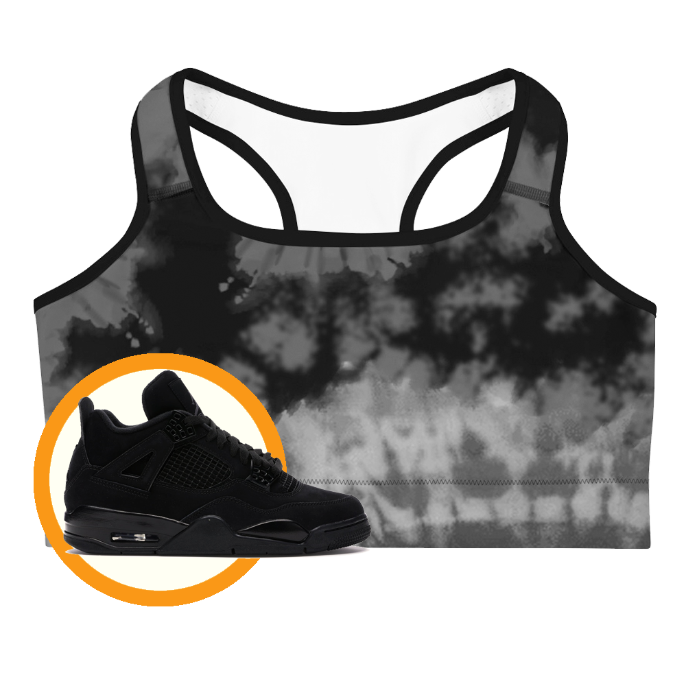 CRXWN | Drip or Dye 4 Retro Black Cat HER Collection Acid Wash Tye Dye Sports Bra