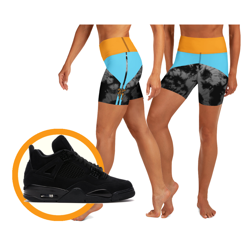 CRXWN | Drip or Dye 4 Retro Black Cat HER Collection Acid Wash Tye Dye Yoga Shorts
