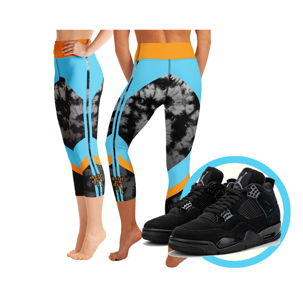 CRXWN | Drip or Dye 4 Retro Black Cat HER Collection Acid Wash Tye Dye Yoga Capri Leggings