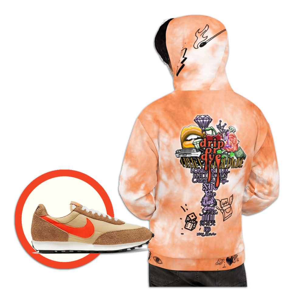 CRXWN | Drip or Dye Daybreak Vegas Gold College Orange Ice Dye UNISEX Hoodie Hearts Around the World Live Love Laugh