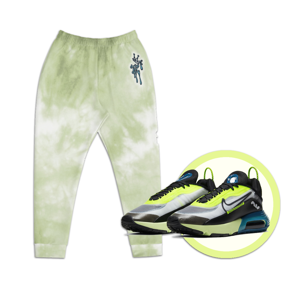 CRXWN | Drip or Dye Moss Green Ice Dye UNISEX Joggers Hearts Around the World Live Love Laugh