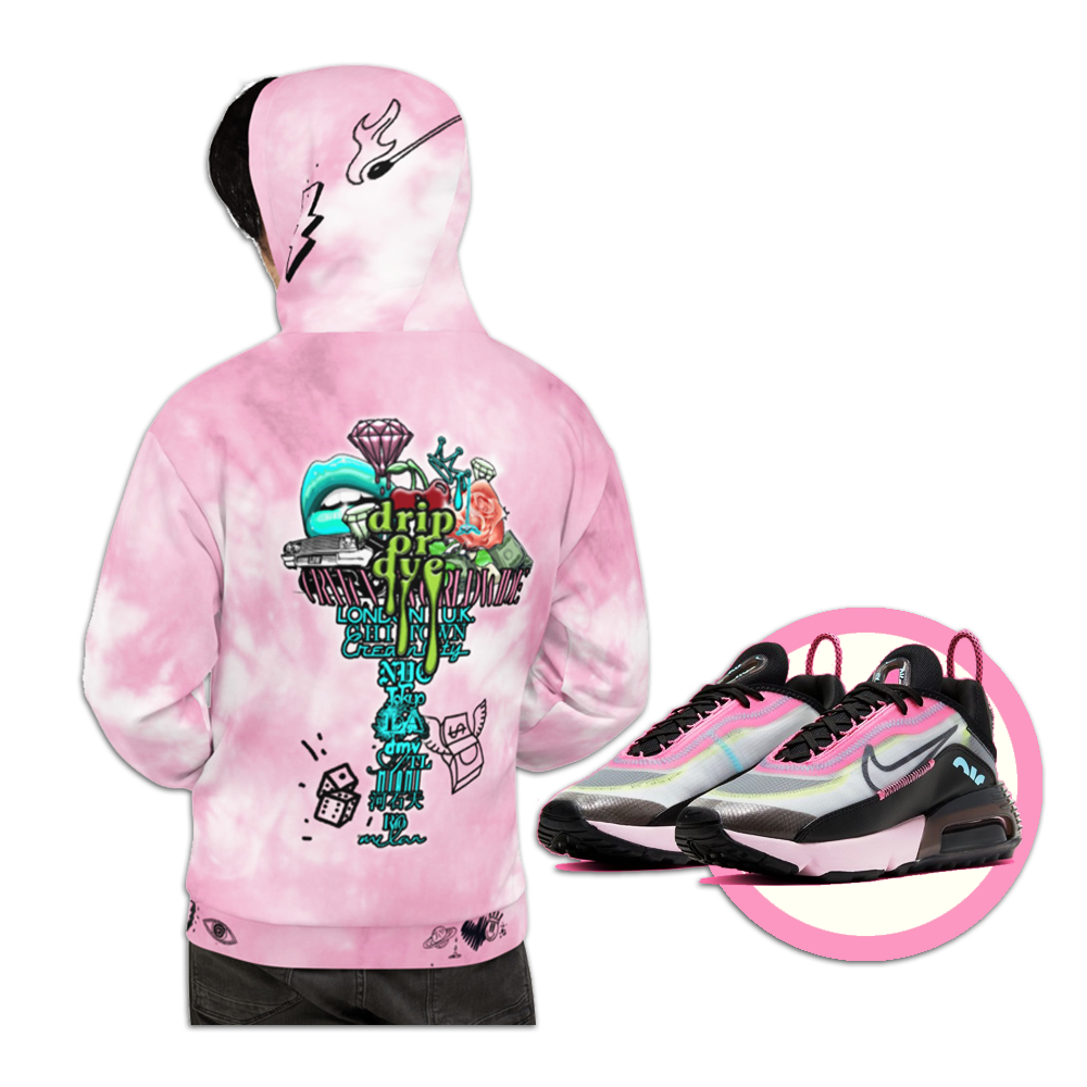 CRXWN | Drip or Dye Miami Nights Pink Foam Ice Dye UNISEX Hoodie Hearts Around the World Live Love Laugh