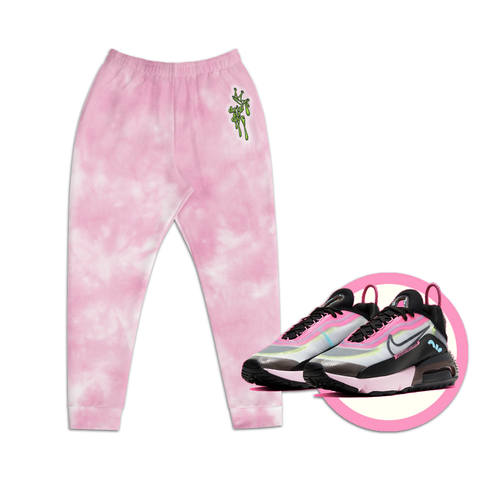 CRXWN | Drip or Dye Miami Nights Pink Foam Ice Dye UNISEX Joggers Hearts Around the World Live Love Laugh