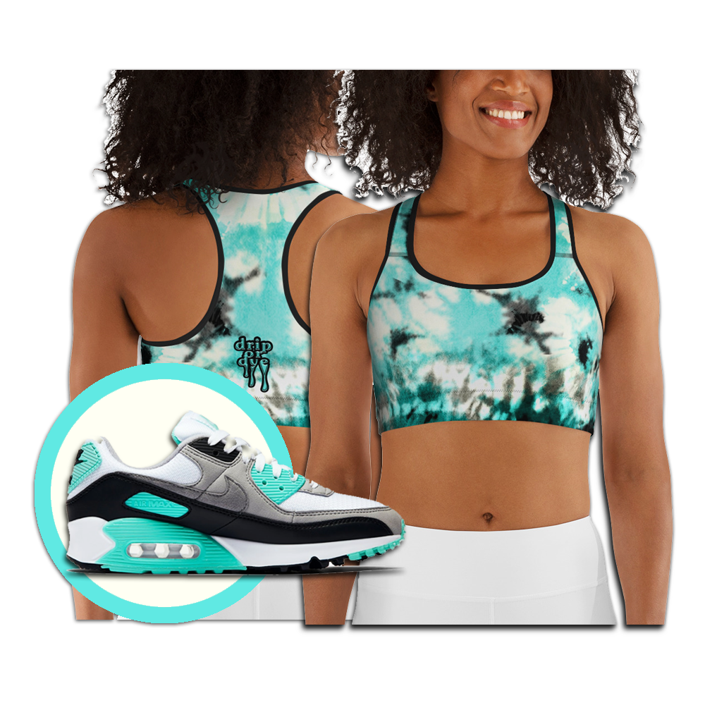 CRXWN | Drip Or Dye Max 90 Recraft Hyper Tourquoise HER Collection Tye Dye Custom Sports Bra