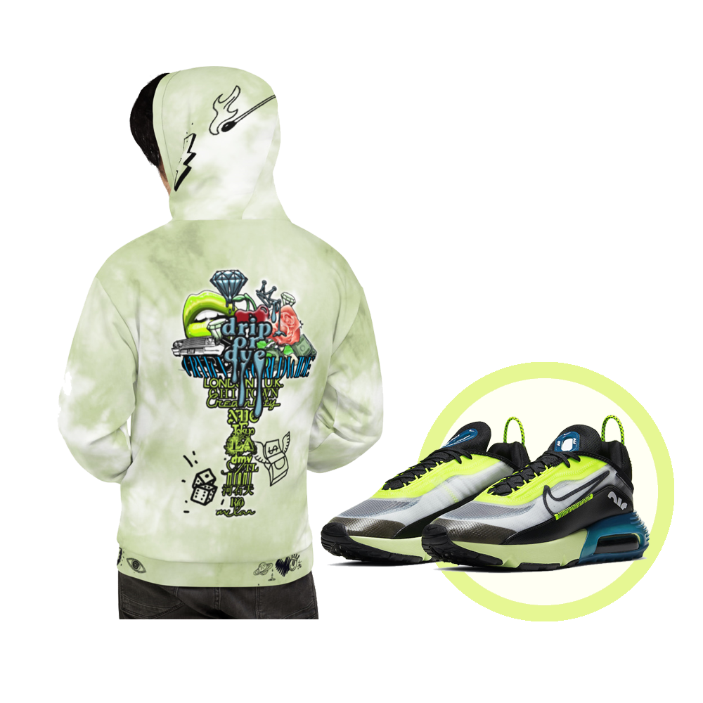 CRXWN | Drip or Dye Moss Green Ice Dye UNISEX HOODIE Hearts Around the World Live Love Laugh