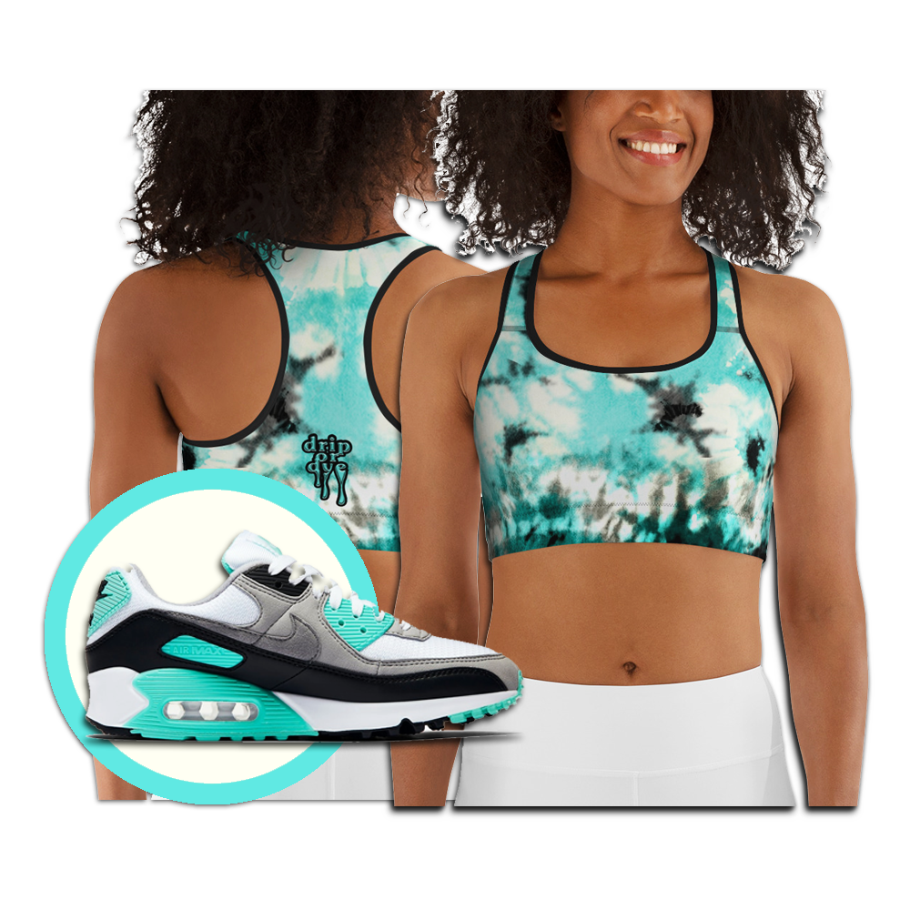 CRXWN | Drip Or Dye Max 90 Recraft Hyper Tourquoise HER Collection Tye Dye Custom Sports Bra