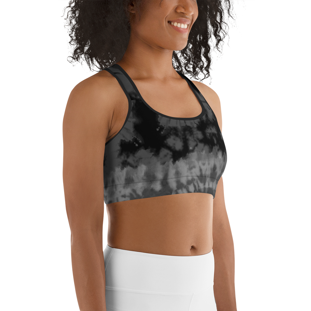 CRXWN | Drip or Dye 4 Retro Black Cat HER Collection Acid Wash Tye Dye Sports Bra