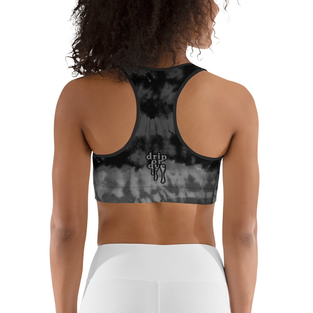 CRXWN | Drip or Dye 4 Retro Black Cat HER Collection Acid Wash Tye Dye Sports Bra