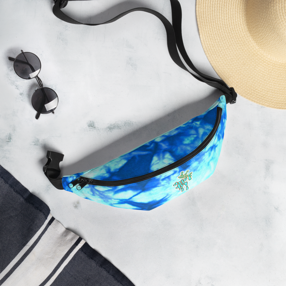 DRIP or DYE | Custom Crackle Ice Tye Dye Acid Wash Teal Water Custom Fanny Pack UNISEX Crossbody