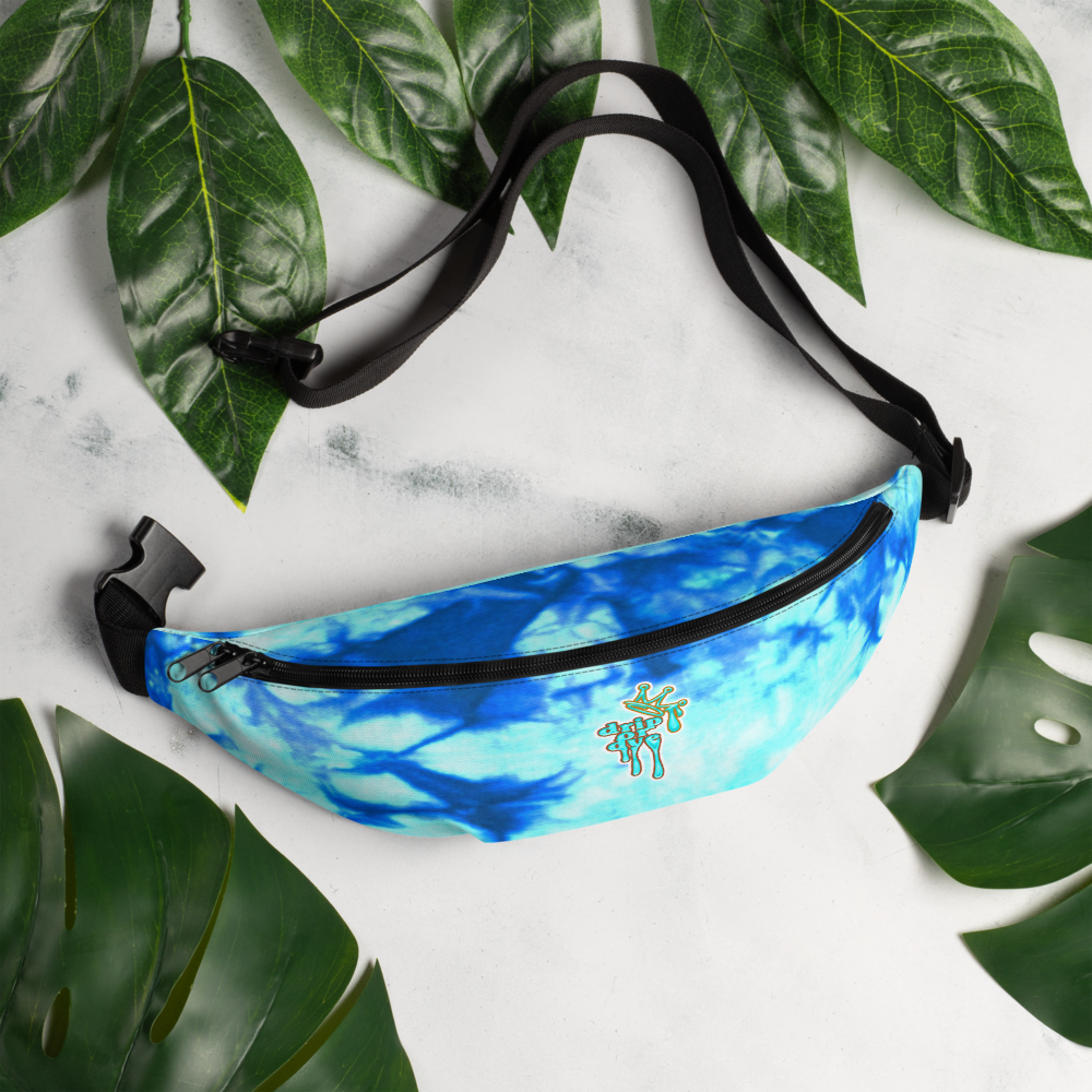 DRIP or DYE | Custom Crackle Ice Tye Dye Acid Wash Teal Water Custom Fanny Pack UNISEX Crossbody