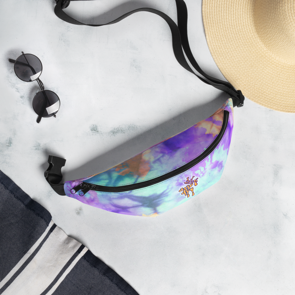 DRIP or DYE | Custom Crackle Ice Tye Dye Acid Wash Teal Purple Cloud Custom Fanny Pack UNISEX Crossbody