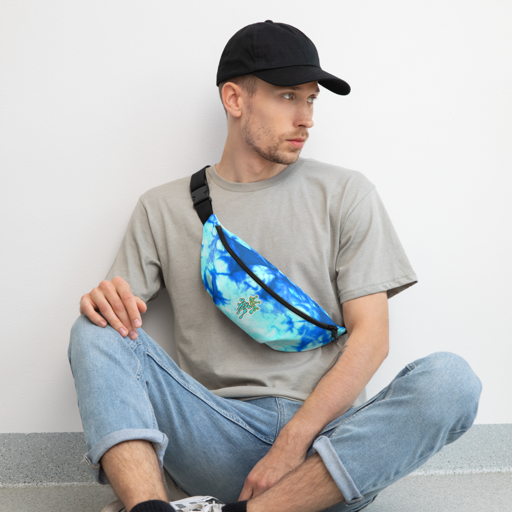 DRIP or DYE | Custom Crackle Ice Tye Dye Acid Wash Teal Water Custom Fanny Pack UNISEX Crossbody