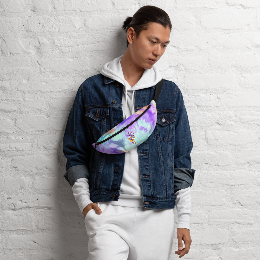DRIP or DYE | Custom Crackle Ice Tye Dye Acid Wash Teal Purple Cloud Custom Fanny Pack UNISEX Crossbody