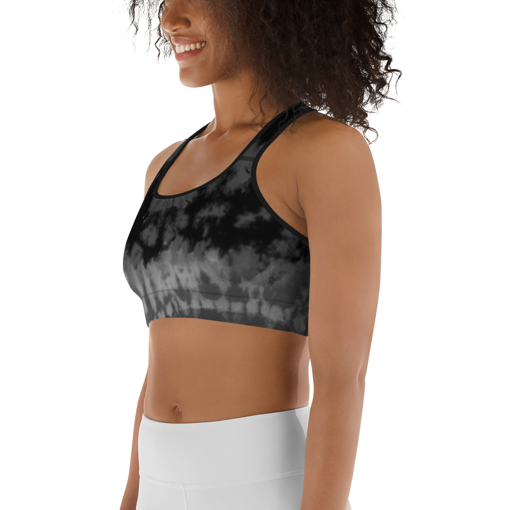 CRXWN | Drip or Dye 4 Retro Black Cat HER Collection Acid Wash Tye Dye Sports Bra
