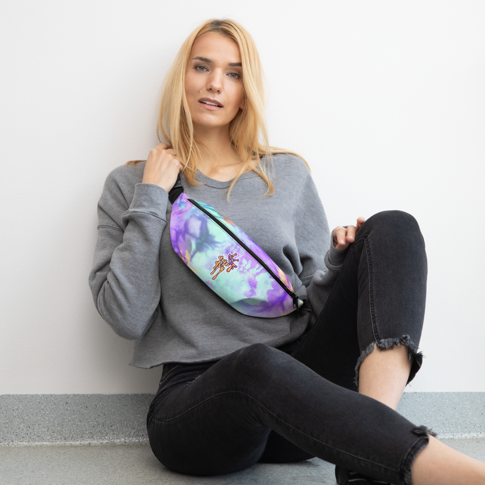 DRIP or DYE | Custom Crackle Ice Tye Dye Acid Wash Teal Purple Cloud Custom Fanny Pack UNISEX Crossbody
