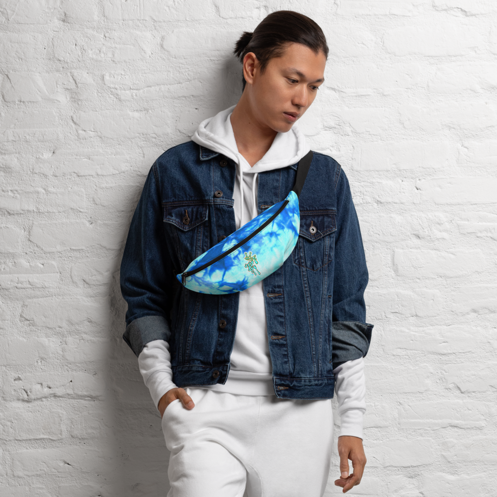 DRIP or DYE | Custom Crackle Ice Tye Dye Acid Wash Teal Water Custom Fanny Pack UNISEX Crossbody
