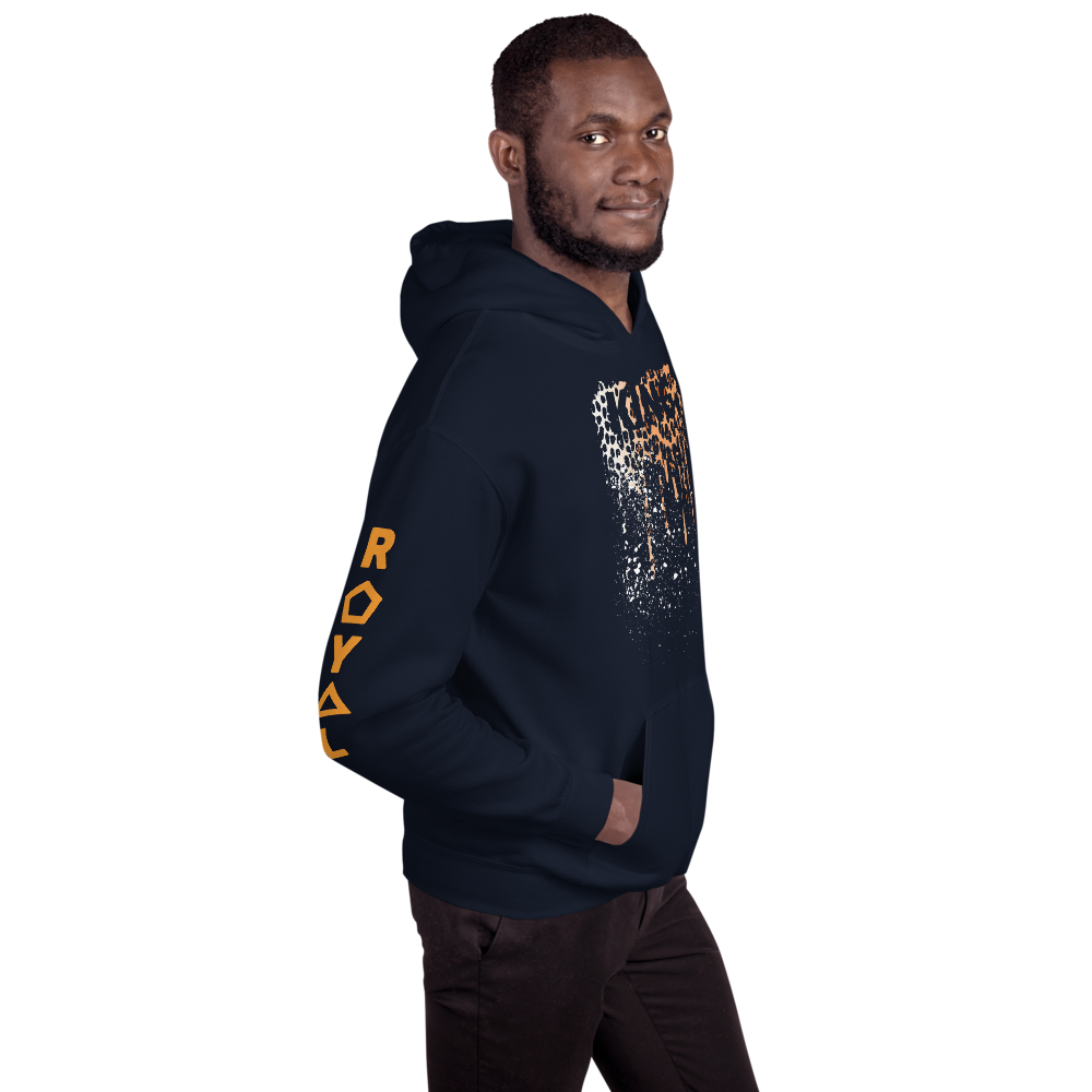 .R.O.Y.A.L. KING DRIP HOODIE HUMAN-IMAL LEOPARD MIDNIGHT BLUE