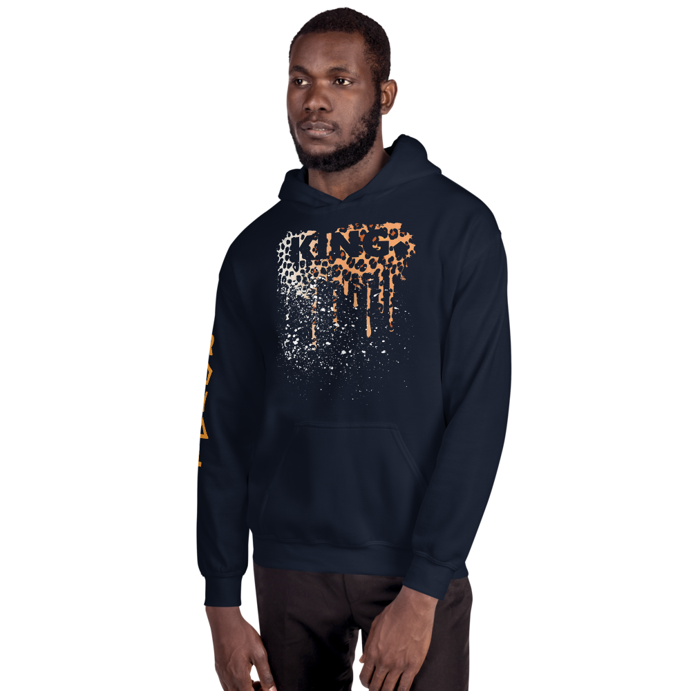 .R.O.Y.A.L. KING DRIP HOODIE HUMAN-IMAL LEOPARD MIDNIGHT BLUE