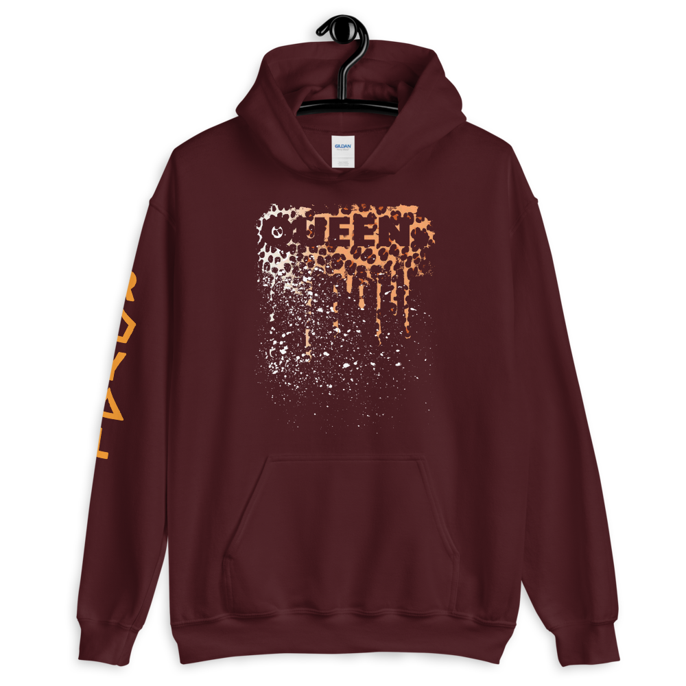 .R.O.Y.A.L. QUEEN DRIP HOODIE HUMAN-IMAL CHEETAH MAROON