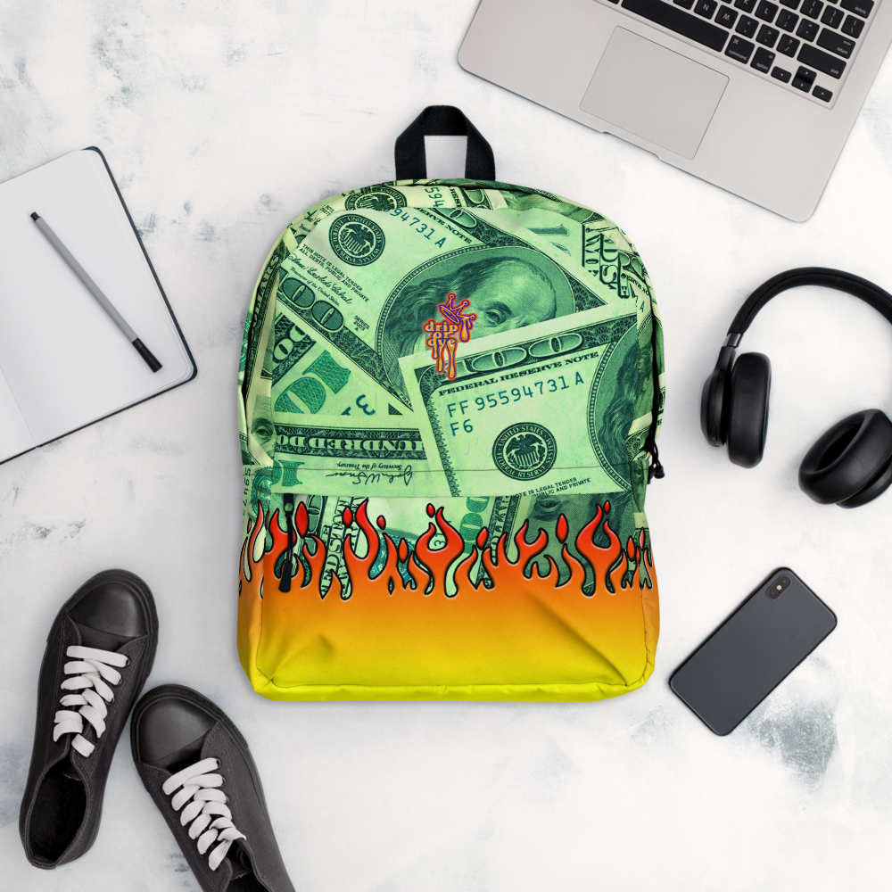 DRIP OR DYE | Money Flames Cash 2 Burn Bag of Money Manifest Backpack Lava Guap