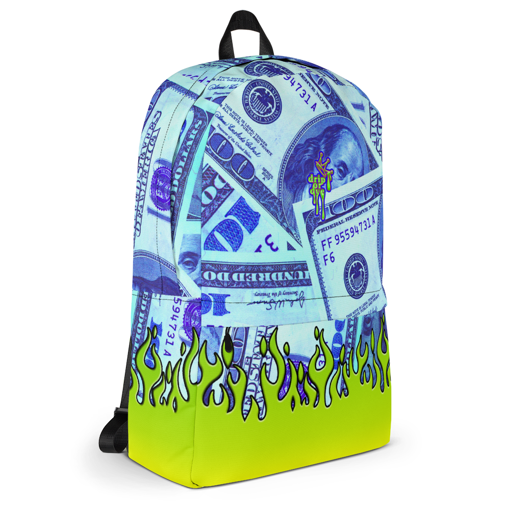 DRIP OR DYE | Money Flames Cash 2 Burn Bag of Money Manifest Backpack Alien Blueface