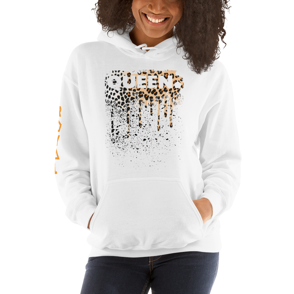 .R.O.Y.A.L. QUEEN DRIP HOODIE HUMAN-IMAL CHEETAH WH