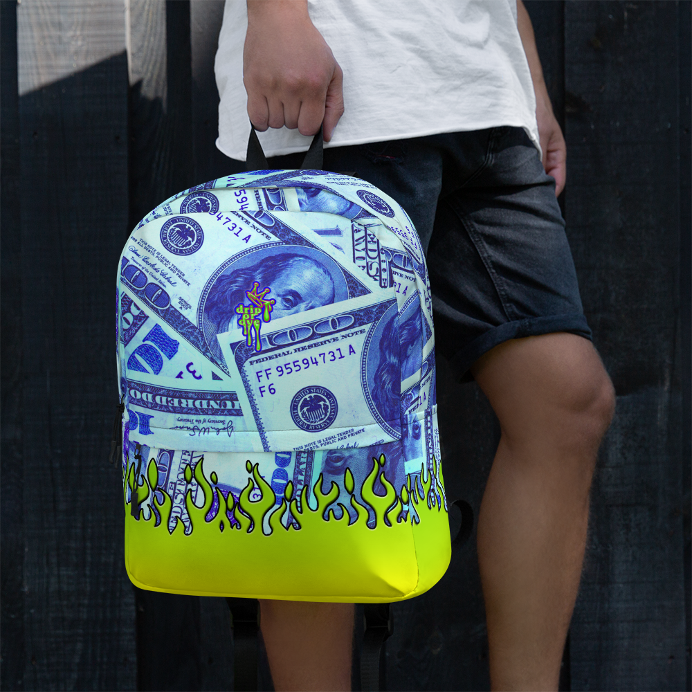 DRIP OR DYE | Money Flames Cash 2 Burn Bag of Money Manifest Backpack Alien Blueface