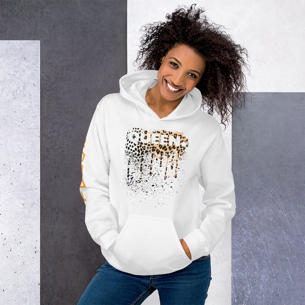 .R.O.Y.A.L. QUEEN DRIP HOODIE HUMAN-IMAL CHEETAH WH