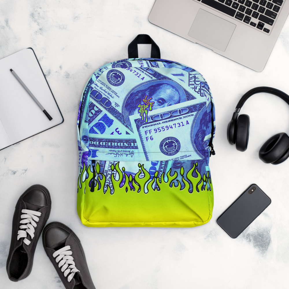 DRIP OR DYE | Money Flames Cash 2 Burn Bag of Money Manifest Backpack Alien Blueface