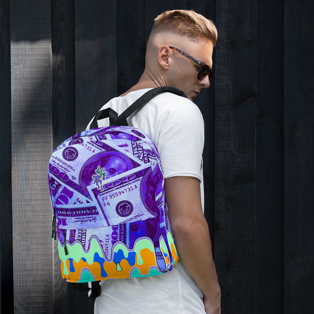 DRIP OR DYE | Cash Drip Dirty Money Made Clean Bag of Money Manifest Backpack Purple Money BlueFace