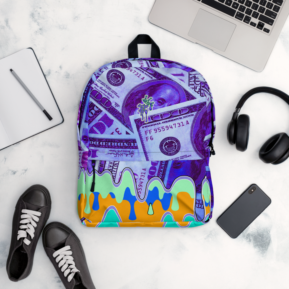 DRIP OR DYE | Cash Drip Dirty Money Made Clean Bag of Money Manifest Backpack Purple Money BlueFace