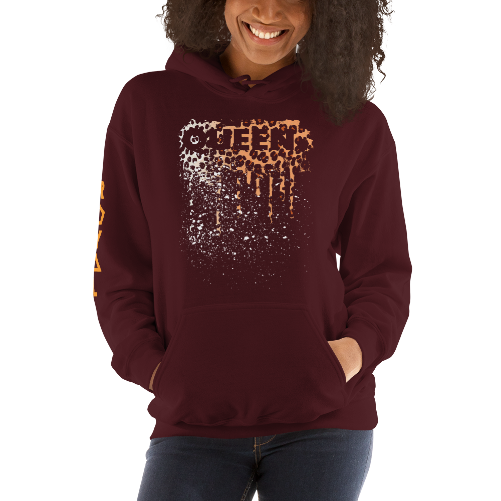 .R.O.Y.A.L. QUEEN DRIP HOODIE HUMAN-IMAL CHEETAH MAROON