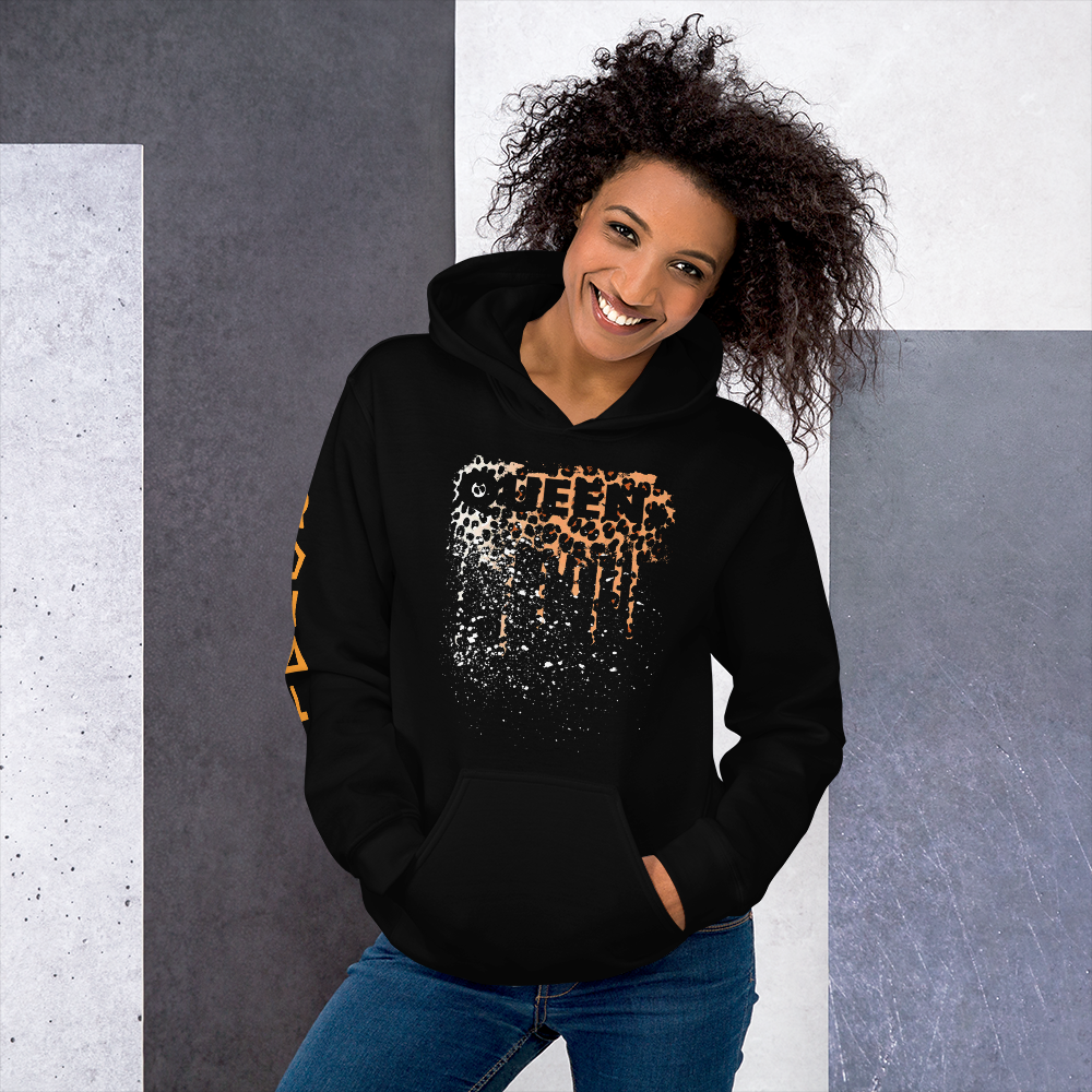 .R.O.Y.A.L. QUEEN DRIP HOODIE HUMAN-IMAL CHEETAH BLK