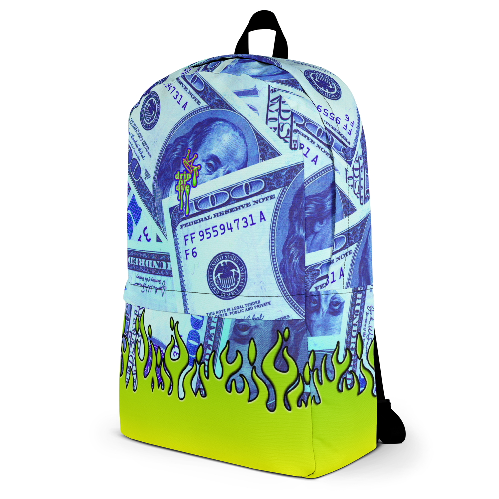 DRIP OR DYE | Money Flames Cash 2 Burn Bag of Money Manifest Backpack Alien Blueface