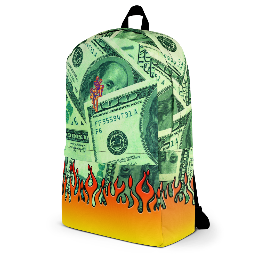 DRIP OR DYE | Money Flames Cash 2 Burn Bag of Money Manifest Backpack Lava Guap
