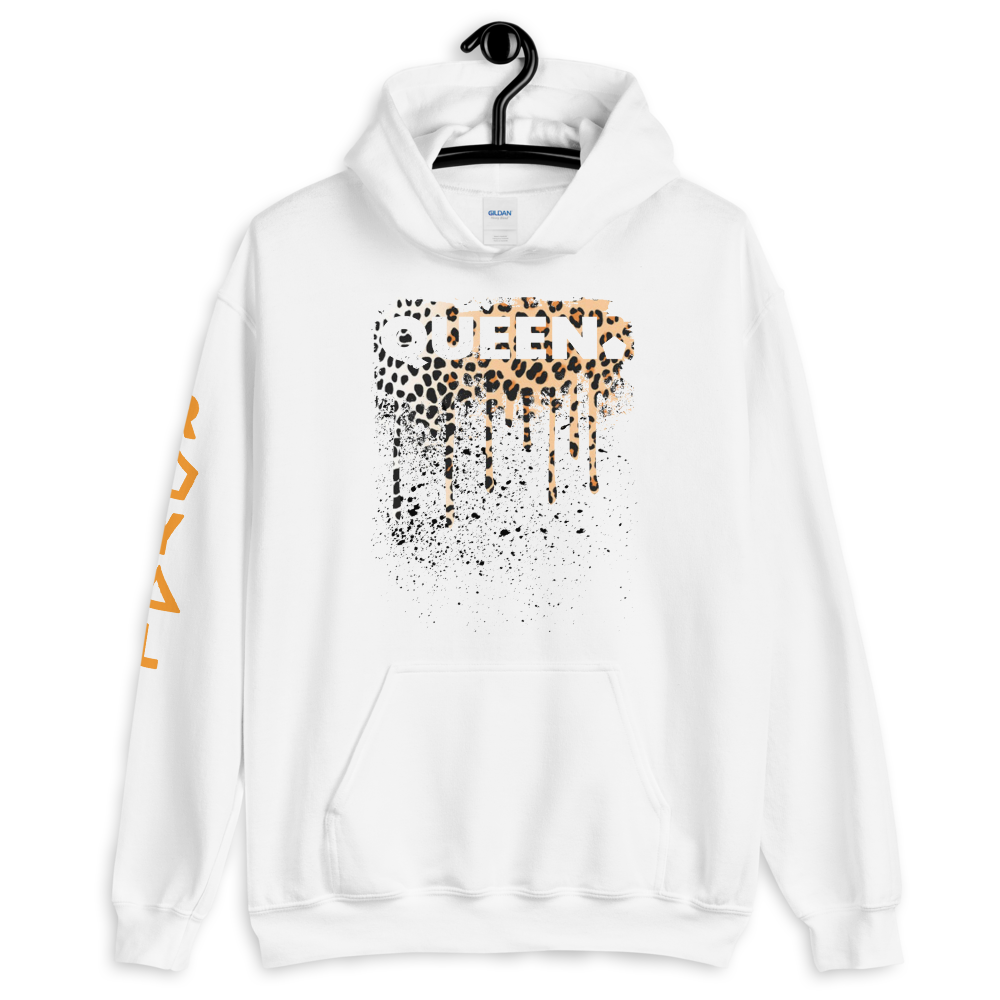 .R.O.Y.A.L. QUEEN DRIP HOODIE HUMAN-IMAL CHEETAH WH