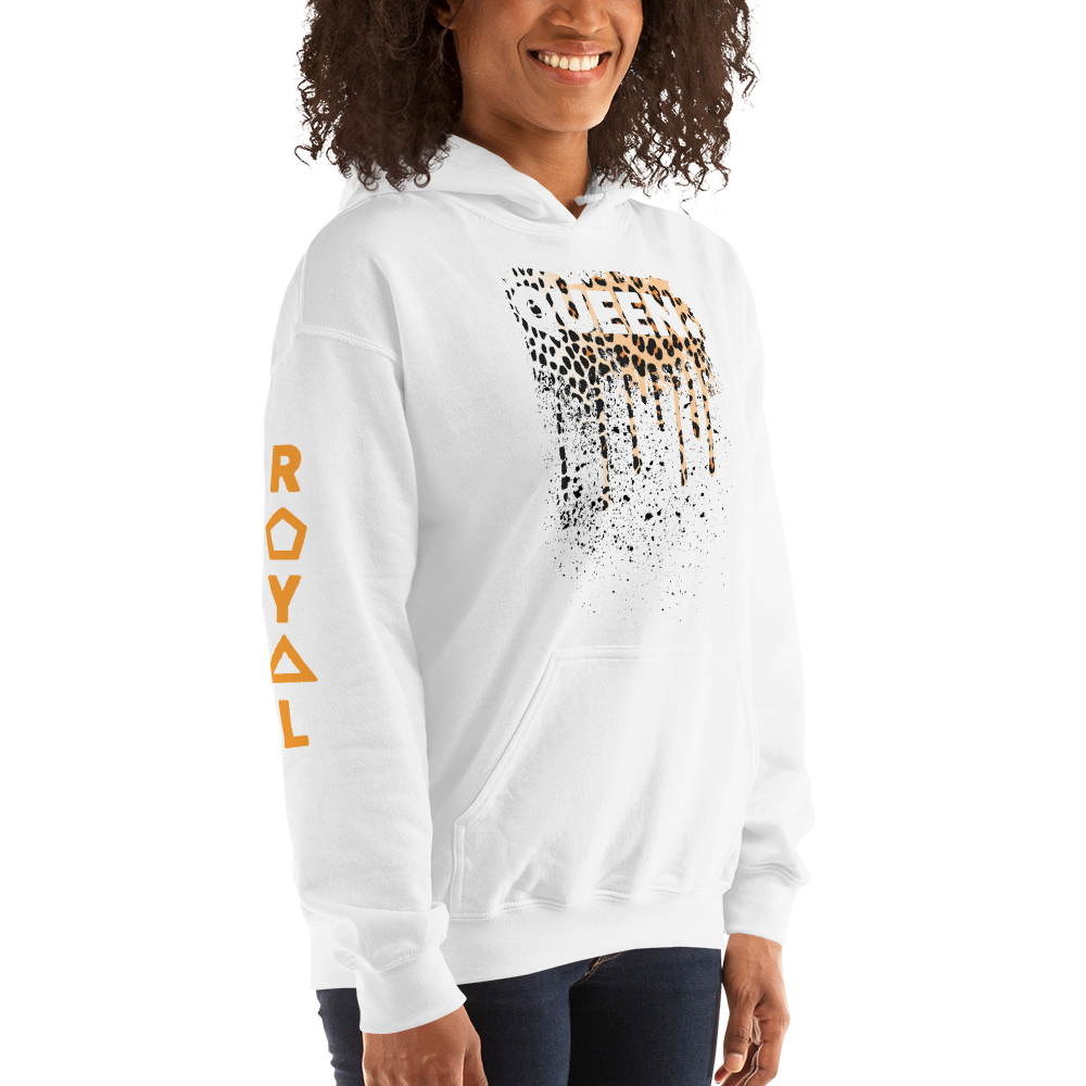 .R.O.Y.A.L. QUEEN DRIP HOODIE HUMAN-IMAL CHEETAH WH