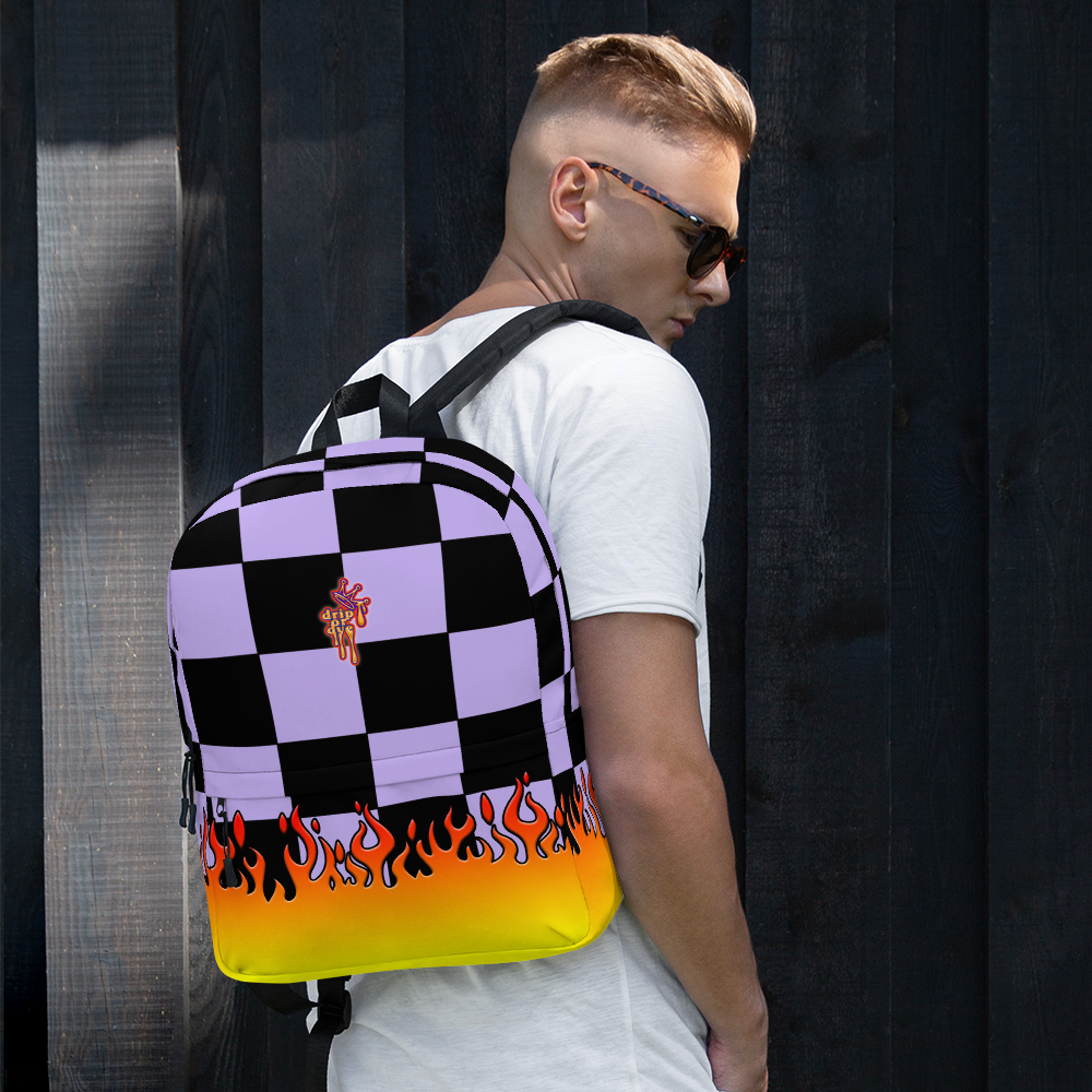 DRIP OR DYE | Checker Flames Backpack Purple Violet
