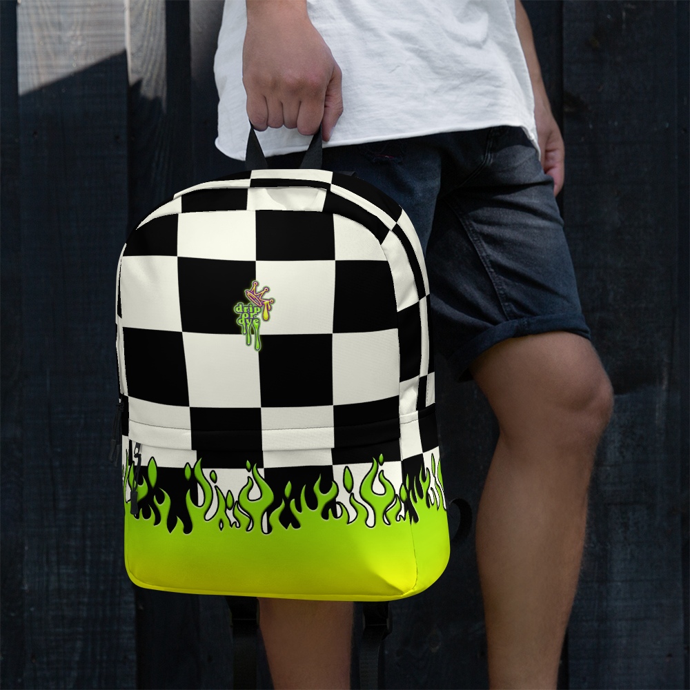 DRIP OR DYE | Checker Flames Backpack Alien Green
