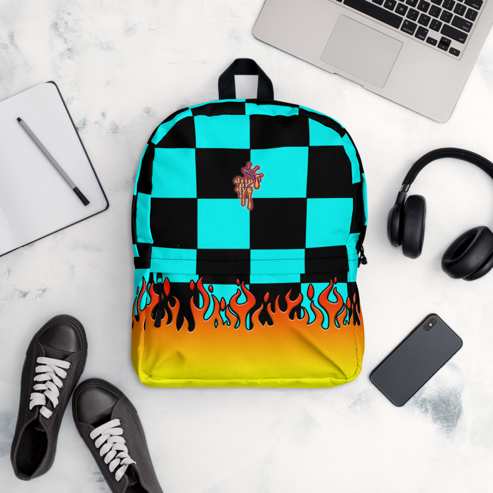 DRIP OR DYE | Checker Flames Backpack Trippy Teal