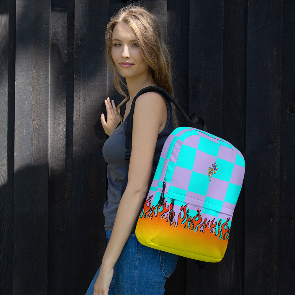 DRIP OR DYE | Checker Flames Backpack Multicolor Violet Sky Blue Carnival