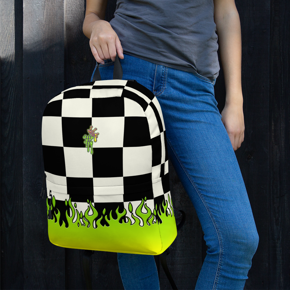 DRIP OR DYE | Checker Flames Backpack Alien Green