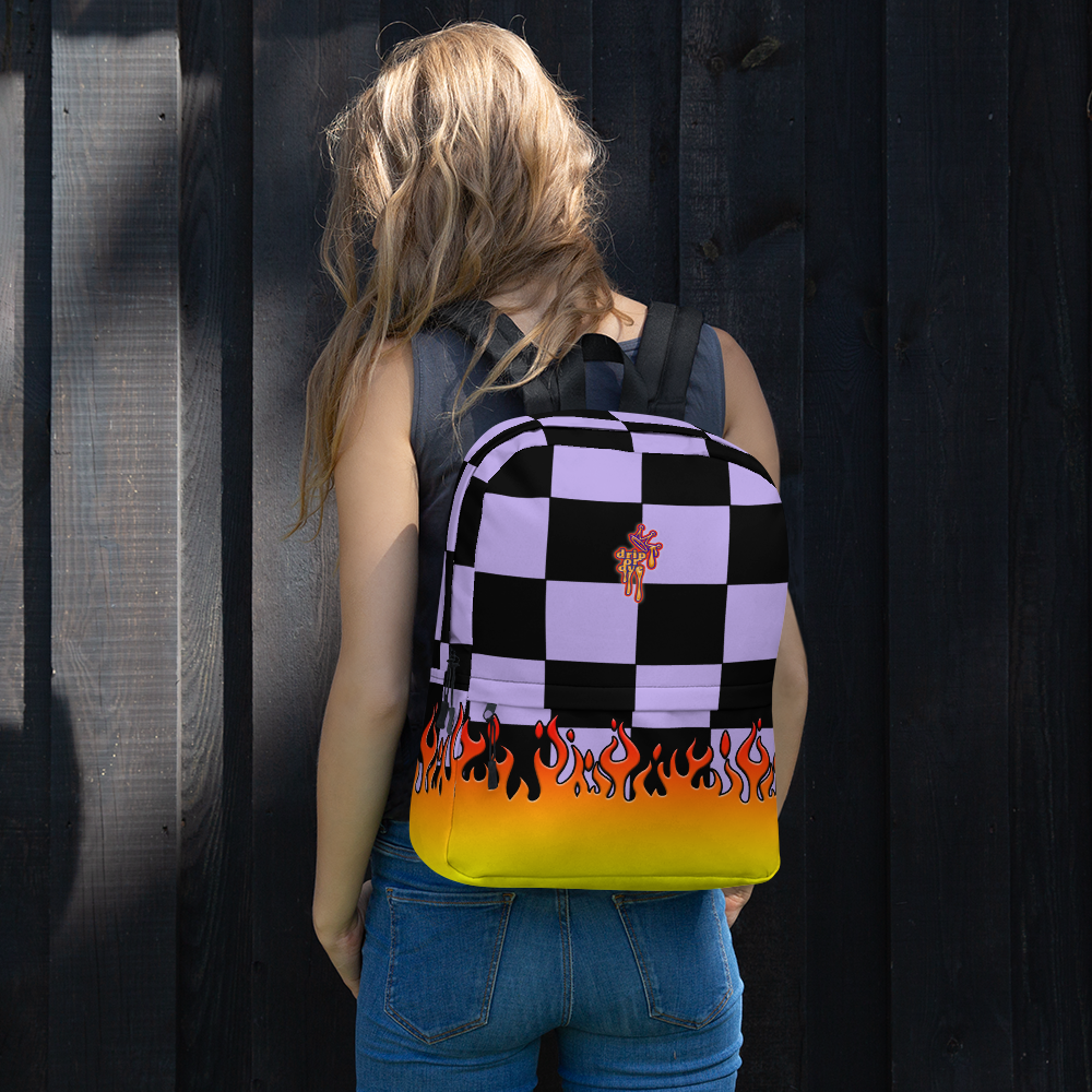DRIP OR DYE | Checker Flames Backpack Purple Violet
