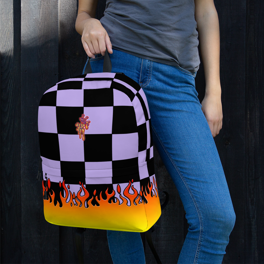 DRIP OR DYE | Checker Flames Backpack Purple Violet